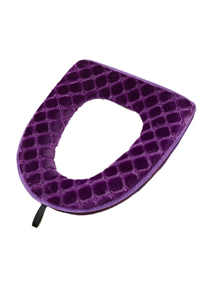 Funda de asiento de inodoro para el hogar Cubierta de asiento de chenilla suave y elástica con cremallera Lavable Foto 3 de 4