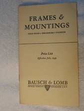 1949 BAUSCH  LOMB OPTICAL COMPANY FRAMES  MOUNTINGS PRICE LIST 