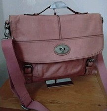 FOSSIL Maddox Large Bag Laptop Shoulder Satchel Messenger Pink Leather 