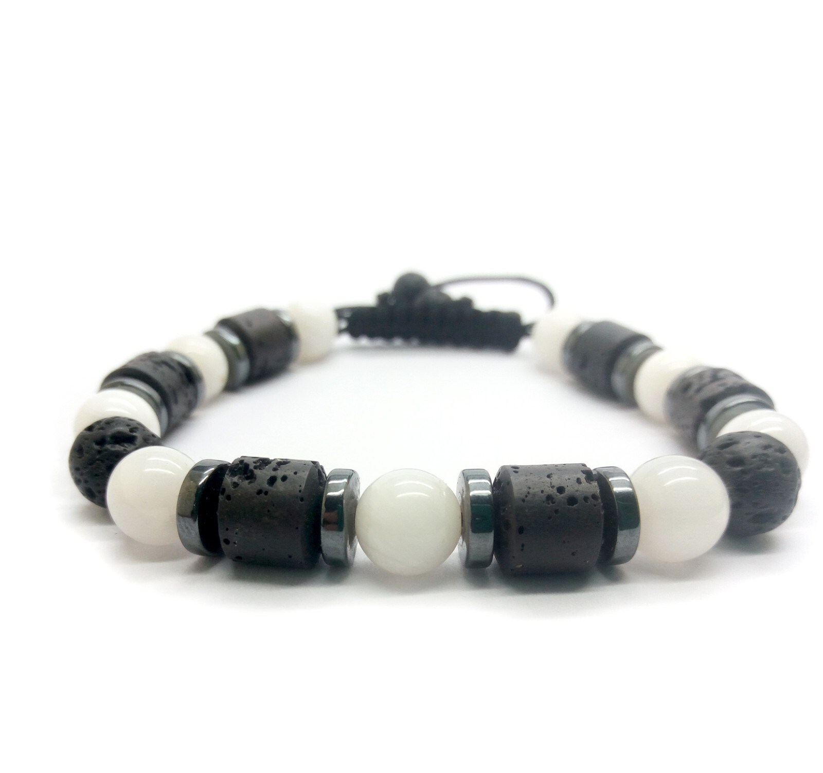 Bracelet Agate Lave et Hématite de qualité supérieure assemblé à la main en pierres véritables