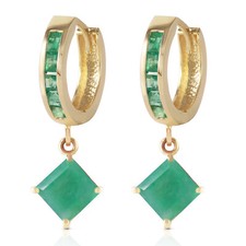 14K. SOLID GOLD HOOP EARRING WITH DANGLING EM...