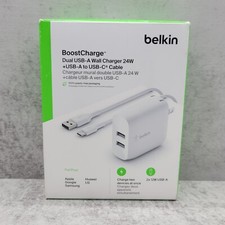 Belkin Boost Charge Dual USB-A Wall Charger 24W with Cable WCE001dq1MWH  LN  