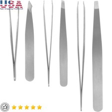 Brushed Stainless Steel Tweezers Set 12 Pack Precision Hair Removal Tools New