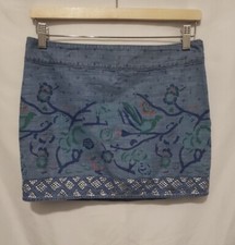 Hollister Mini Chambray Skirt Juniors Sz 3 Blue Floral Sequin Accent Side Zip