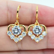 Pretty New 18K Yellow Gold Filled Clear CZ Heart Mini Hoop Dangle Drop Earrings