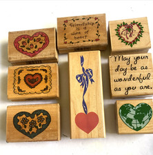 Wood Block Rubber Stamps Friendship Hearts Holiday Assortment Brands Lot of 9