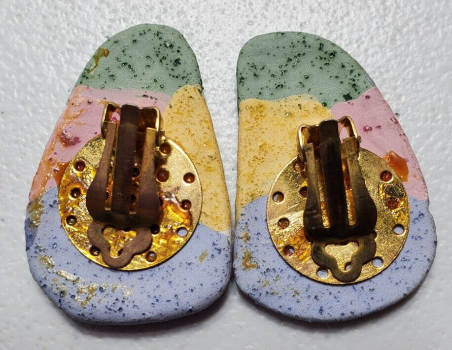 Multi Color Triangle Ceramic Earrings - image 2