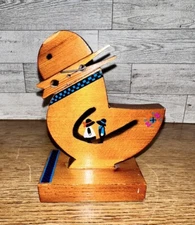 Wooden Duck Clothespin Beak Note Recipe Card Holder Bird Art Amish Boy & Girl