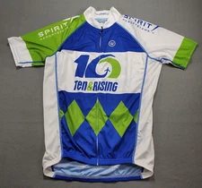 CANARI Cycling Jersey Mens Large L Blue Green White Bicycle Full Zip