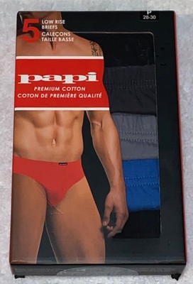PAPI Premium Cotton 5 Pack Blue Black Grey Low Rise Brief Underwear NEW Mens S
