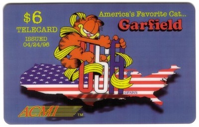 Garfield $6 Telefonkarte USA-Karte Stars & Stripes Flag ACI-339
