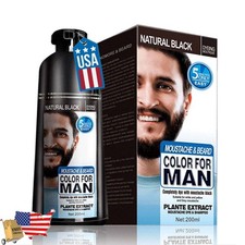 200ML Men 2 in 1 Beard Mustache Natural Hair Color Shampoo Permanent Black Dye 