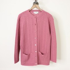 Vintage 80s Pink Cardigan Granny Knit Sweater Chunky Cottage Size M