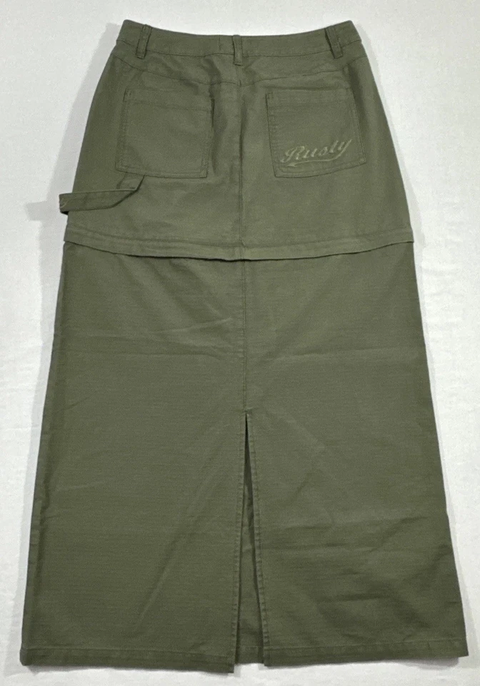 Maxi minifalda convertible roja oxidada con cremallera pequeña verde oliva tiro bajo Tilly’s Foto 4 de 4