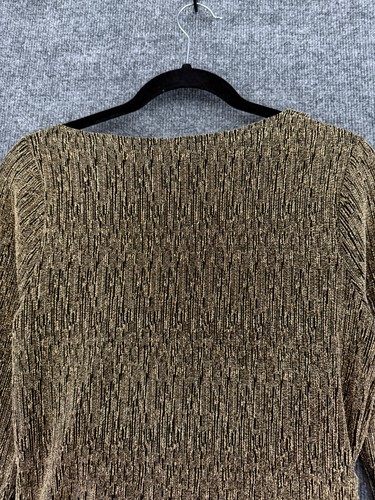 Badgley Mischka Womens Gold Metallic Drape Front Cowl Neck Top Size S Cocktail - Picture 8 of 11