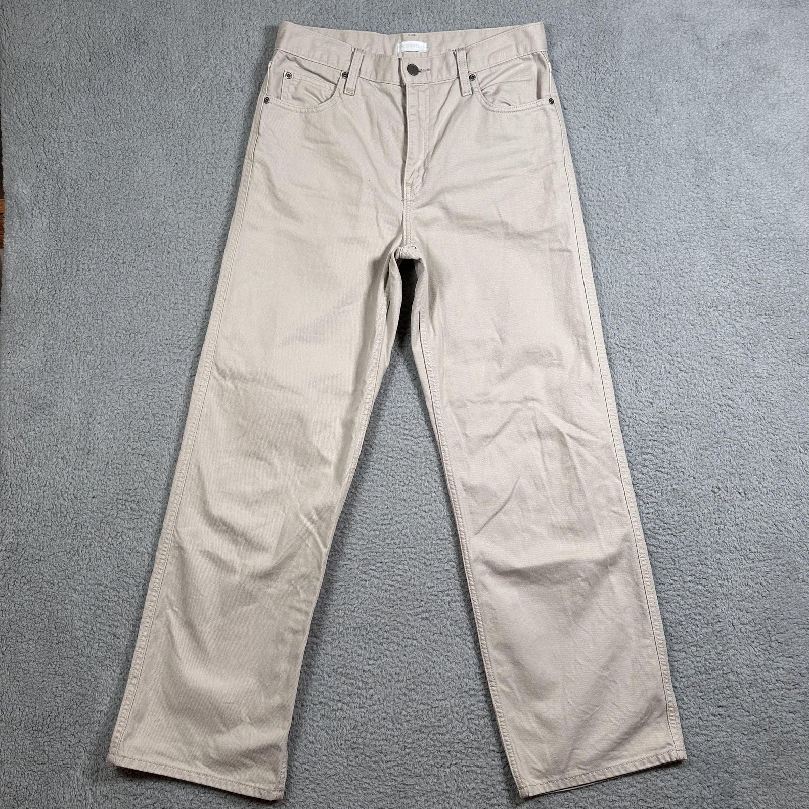 Uniqlo Jeans Womens 25x31 Beige Straight Leg 100% Cotton Casual Pants Zipper Fly