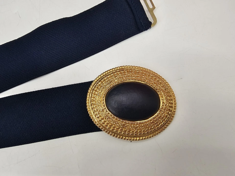 Day Lor Stretchy Navy Belt. Gold-toned Buckle. Hidden closure 30 Inch VTG 80's - Image 2 of 4