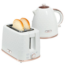 Kettle & Toaster Set Cream 1.7L 2-Slice Honeycomb Plastic 24x19x23cm FastBoilLED