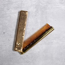 Vintage UNBRANDED fold up comb - gold glomesh colour - brown comb - c1970s