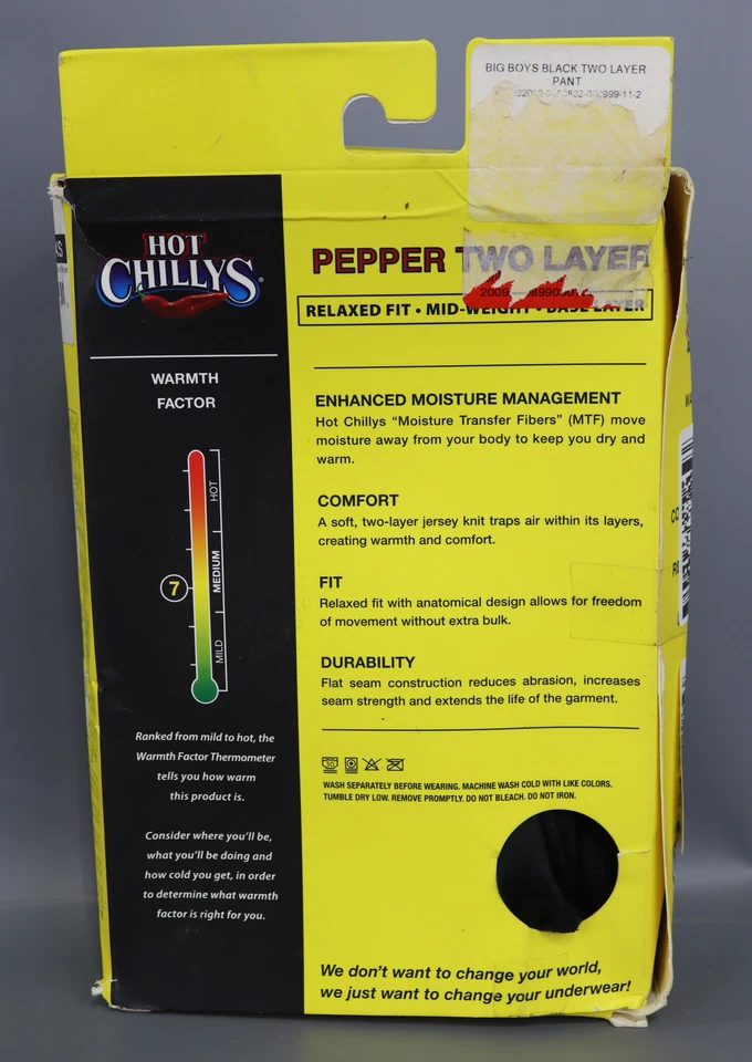 Pantalones de capa base Hot Chillys (para niños grandes) - NEGROS (XS) Foto 4 de 4