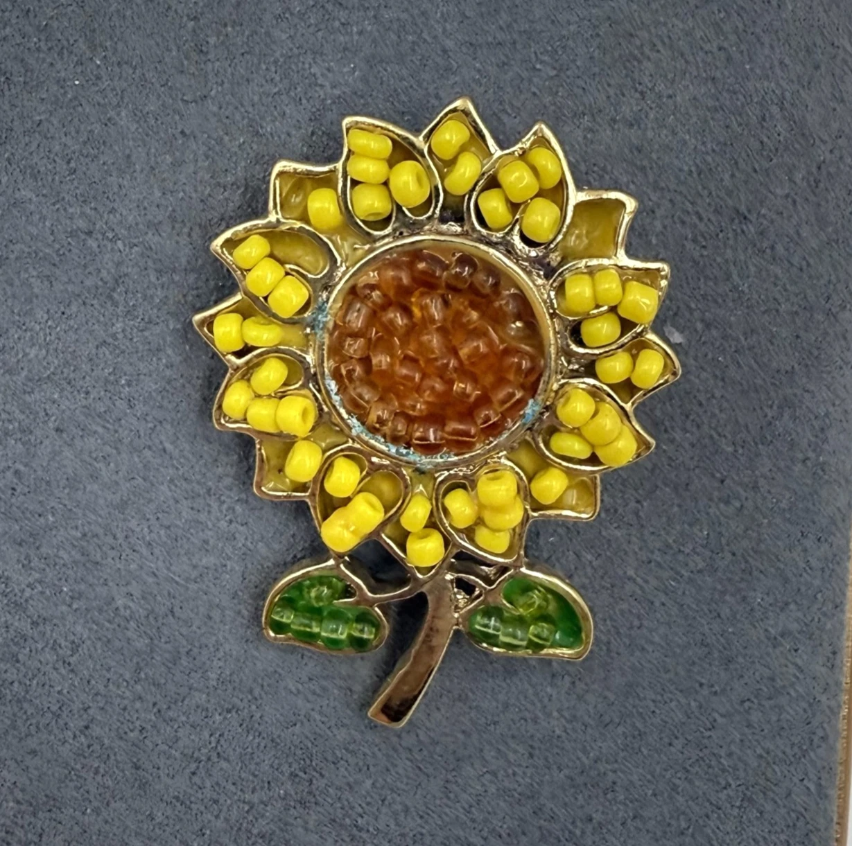Vintage Alloy Sunflower Gold-Toned Beaded Fashion Decorative Enamel Brooch Pin