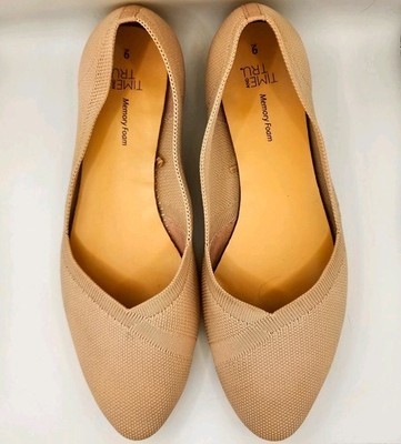 Time & Tru Women s Blush/Beige/Nude Knit Pointed Toe Flats Memory Foam Beige 9M
