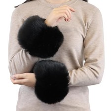 Winter Women Fuzzy Arm Warmers Girls Faux Fur Short Wrist Cuffs Medium Black