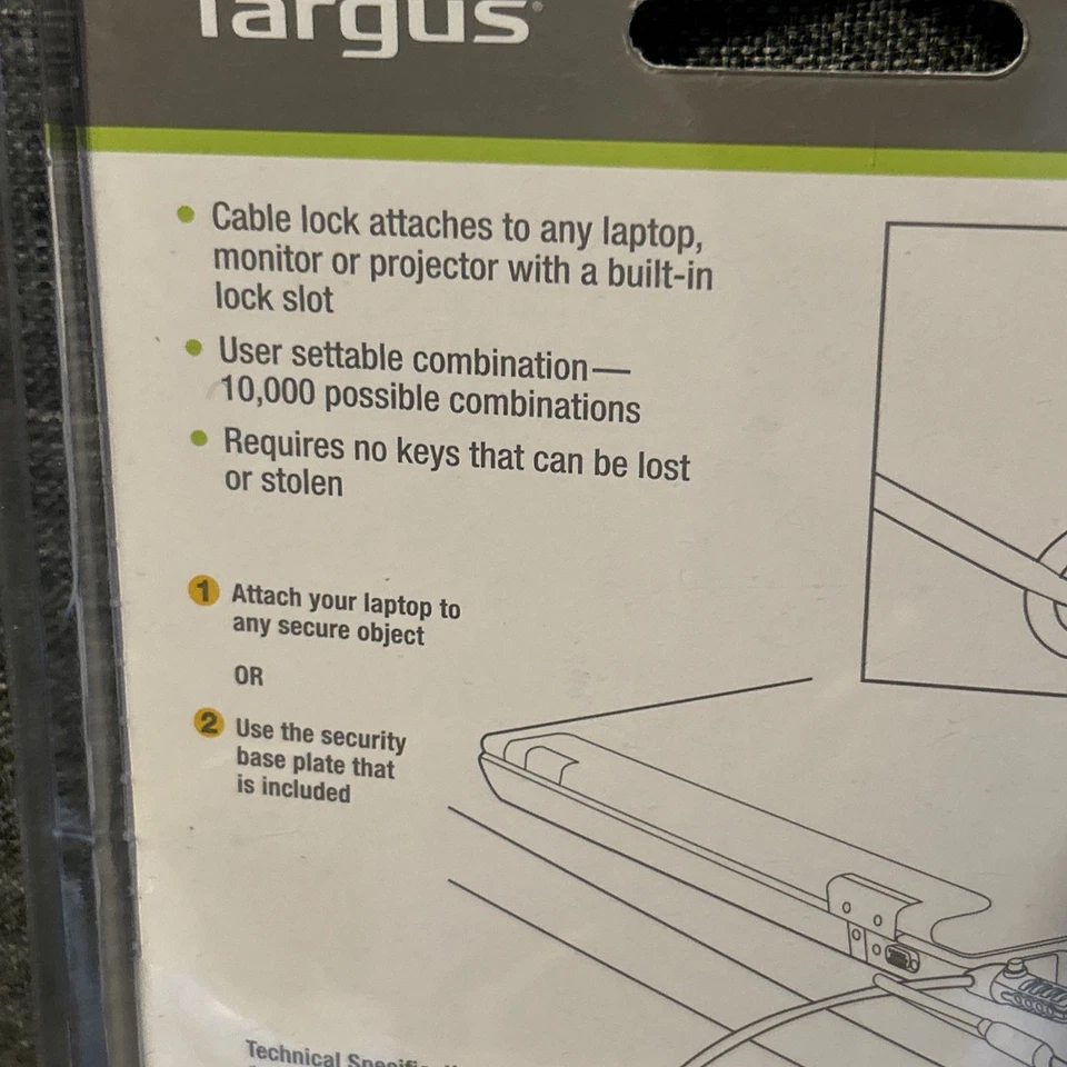 Targus Defcon CL Laptop Cable Lock, combination lock, 6.5 ft, 2m, new, unopened - Image 3 of 4