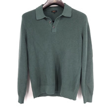 Quince Polo Sweater Men Size Large 100 Organic Cotton Ribbed Stitched Green