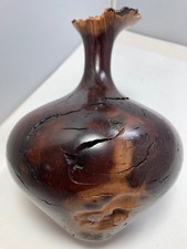 Artistic Turned Burl Wood Bottle Vase 7"
