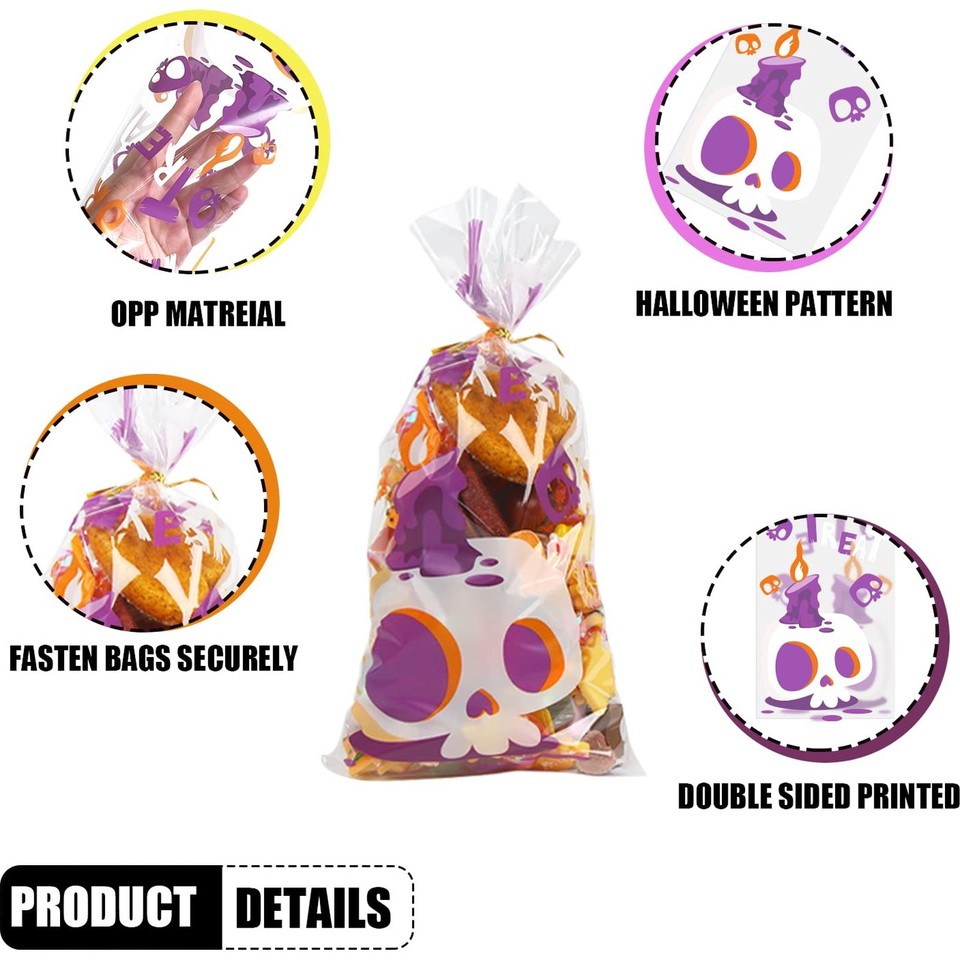 Cello Window CCINEE Halloween Cellophane Treat Bags, 200pcs Clear Cello Candy Bags ...