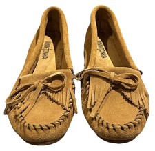 NEW! Minnetonka 407T Kilty Moc Chestnut Brown Suede Moccasin Slippers Womens 9.5