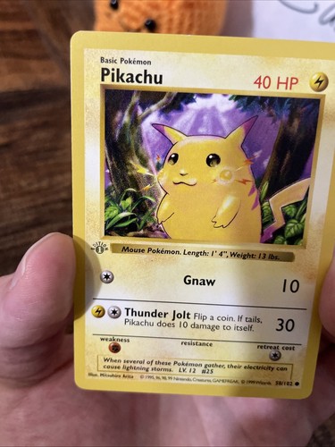 Pikachu Yellow Cheeks 1st Edition Gray Stamp Base Set 1999 # 58/102 Pokémon TCG - 第 7/9 張圖片
