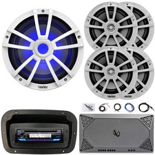 Complete Marine Audio Package: JVC Receiver, 4x 6.5" Speaker, Sub, 4-CH Amp Kit