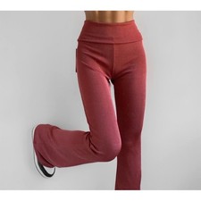 Urban Outfitters Rust Ribbed Knit Flare Pants High Waisted Foldover Waist Small