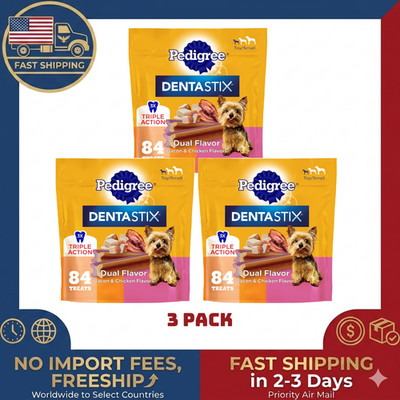 3 PACK - Pedigree Dentastix Dual Flavor Small Breed Dog Treats, Bacon & Chicken