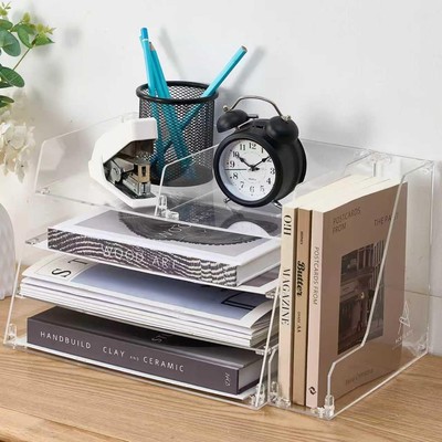 Acrylic Desk Organizer - 4-Tier Tray with Vertical File Holder for clear 