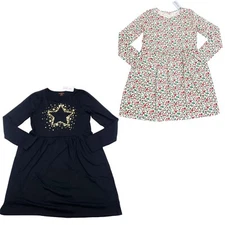 Cat & Jack Girls Size XXL 18 Long Sleeve Dress Pockets Floral Cream/Black Star