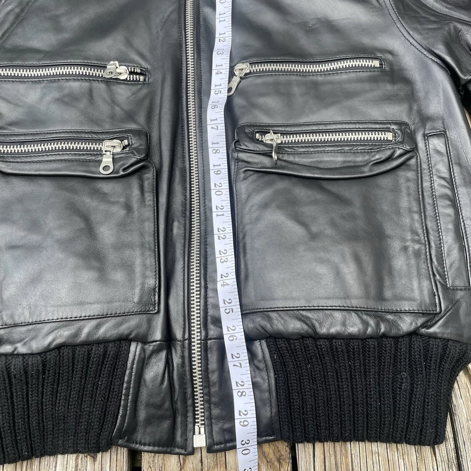 Chaqueta de bombardero de cuero vintage United Face NY para hombre motociclista XL motocicleta negra Foto 4 de 4