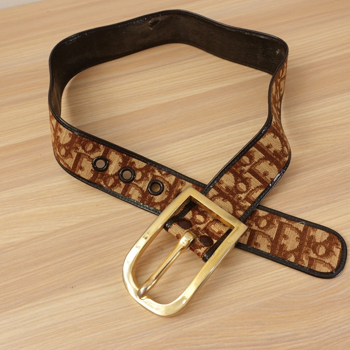 DIOR Belt XS 26 Leather Logo Canvas Brown Gold Buckle Chunky Monogram Diorissimo DIOR Belt XS 26 Leather Logo Canvas Brown Gold Buckle Chunky  main image 3