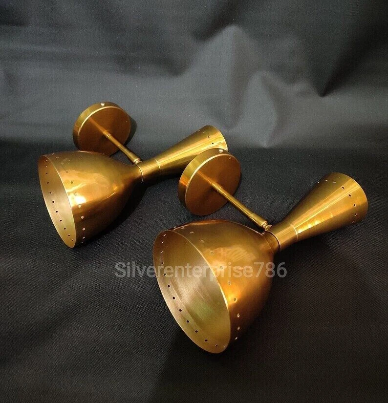 Light Fixture 2 Bulb Pair 1950's Mid Century Brass Italian Wall Sconce pair - Image 3 of 4