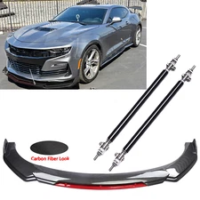 Front Bumper Lip Splitter Spoiler Carbon Fiber + Strut Rods  For Chevrolet Chevy