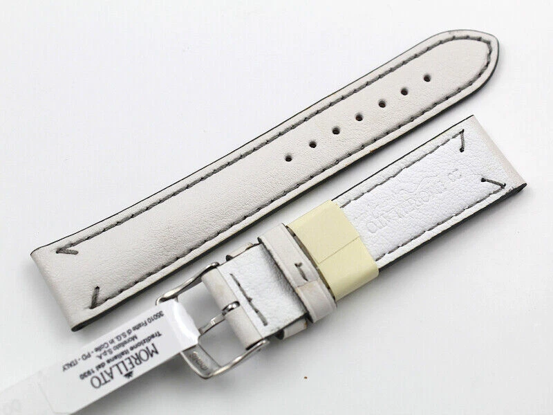 Correa de piel de becerro de cuero genuino Morellato hecha a mano en Italia idea de regalo blanca Foto 3 de 4