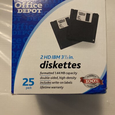 Office Depot 2HD IBM Formatted 3.5 Floppy Disks Diskettes 1.44 MB NEW 25 Count