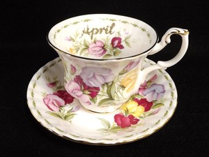 Royal Albert April Sweet Pea Flower Month Cup Saucer 1970 Bone