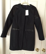 Nwt $798 Erin Snow "kelsey" Charcoal Faux Leather/wool Collarless Jacket Coat, M