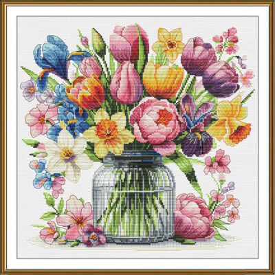 Counted Cross Stitch Kit DIY unprinted canvas Flower bouquet embroidery 3572