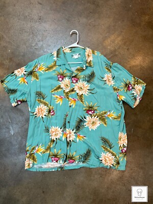 Two Palms Hawaiian Shirt Men's Size 2XL Made In Hawaii USA 100% Rayon Vintage
