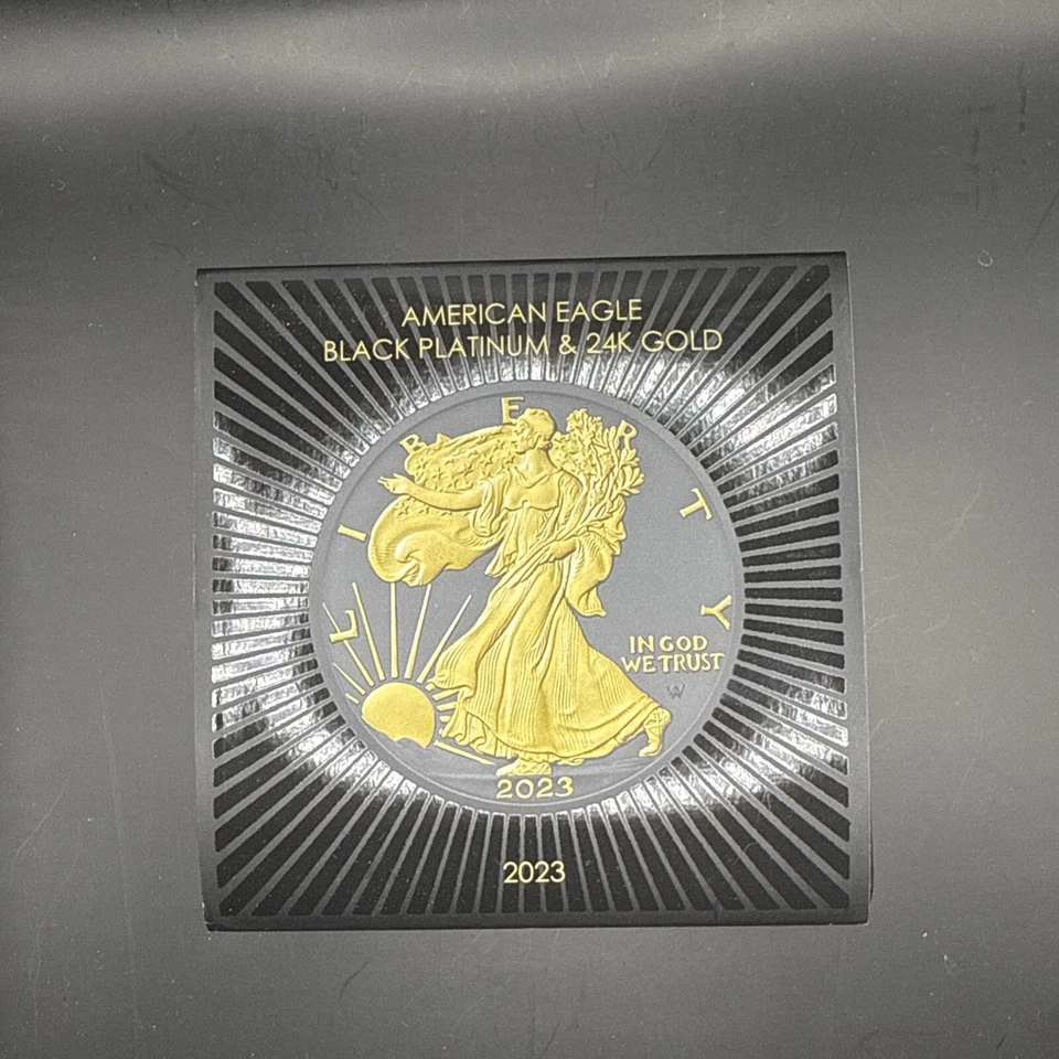 2023 Silver Eagle Black Platinum Gilded with 24k Gold 1 oz .999 Silver Coin /500 - Image 4 of 4