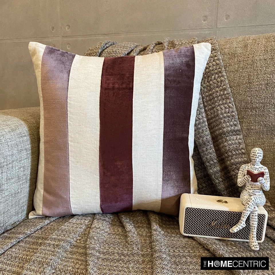 Throw Pillow Cover Pink 16"x16", Bed Decor velvet Patchwork - Velvet Band Berry - Image 2 of 4